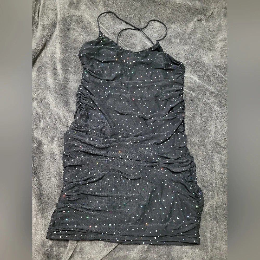 Sparkly Rushed Mini Dress - Picture 1 of 4
